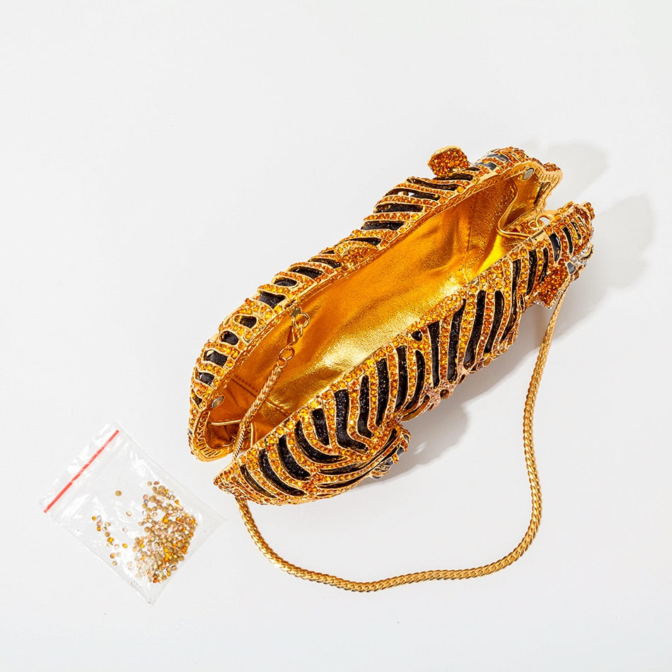 Luxury Tiger Crystal Evening Clutch Bag