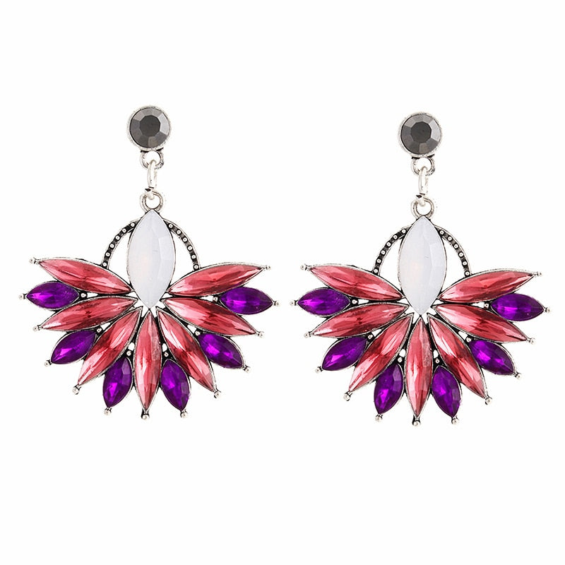 Pink Flower Crystal Drop Earrings