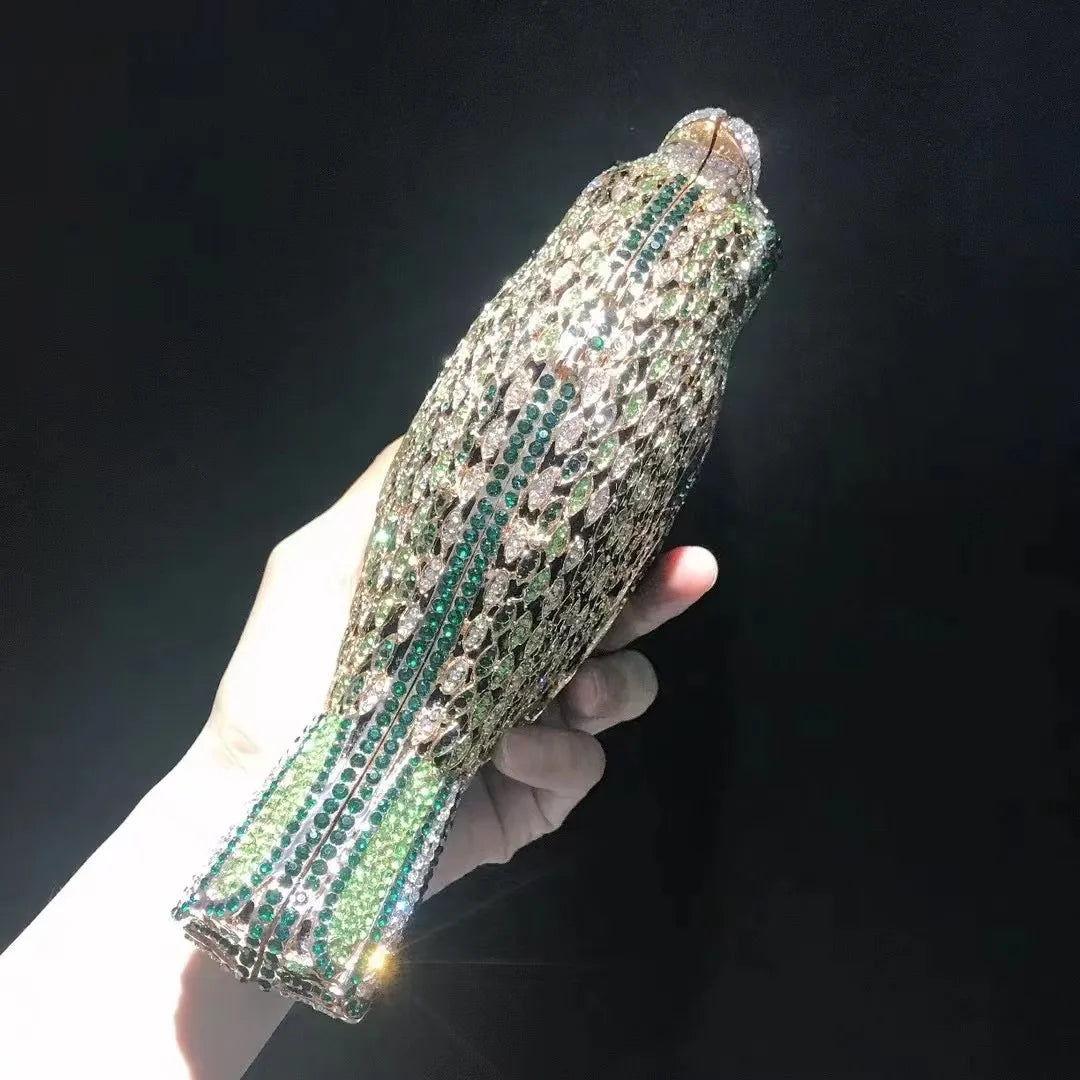 Luxury Crystal Bird Evening Clutch Bag