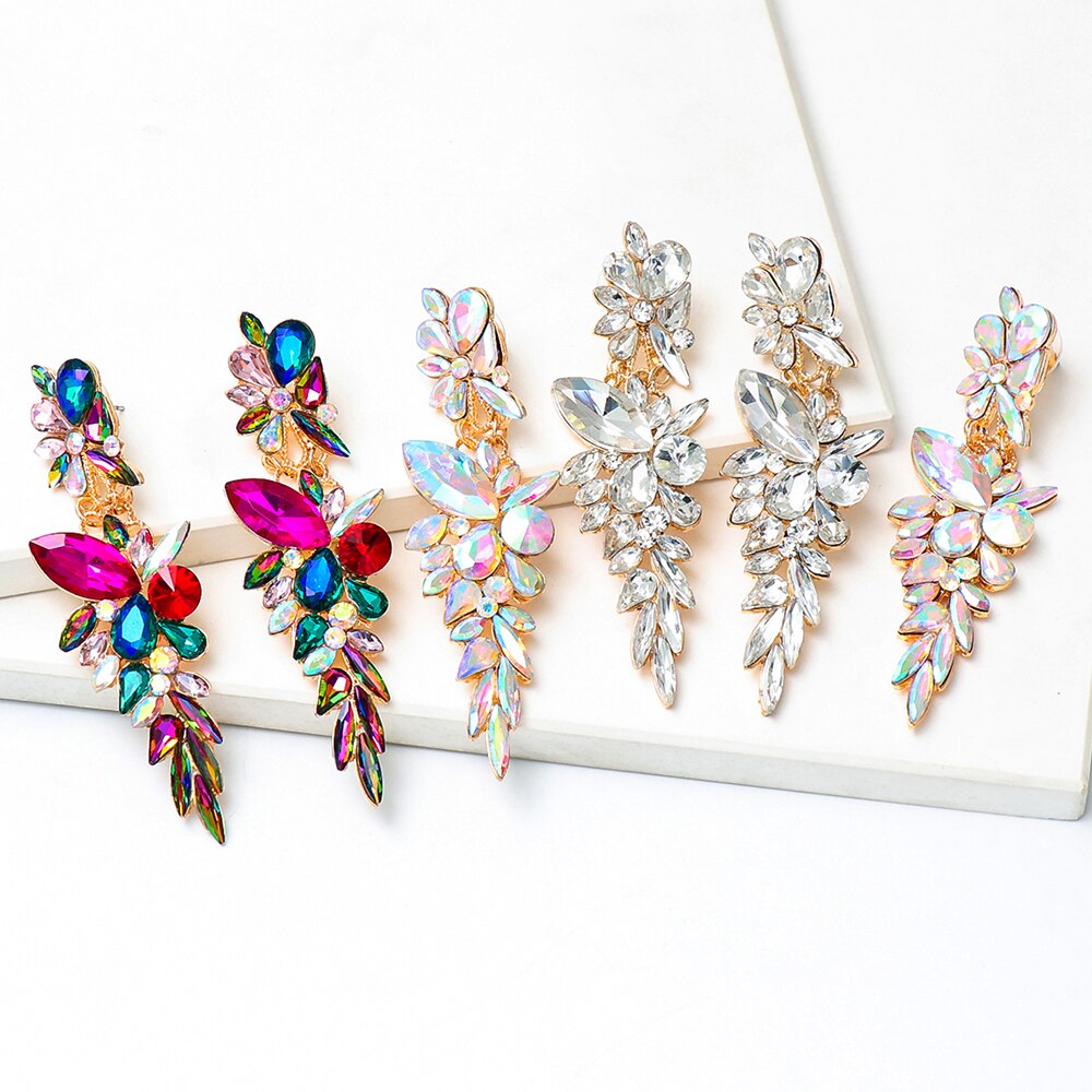 Colorful Long Rhinestone Drop Earrings