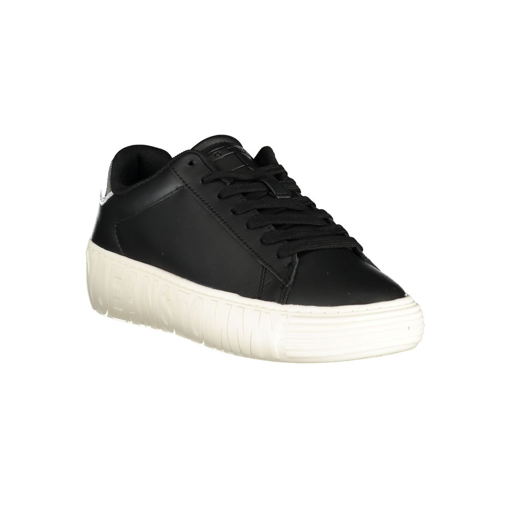 Tommy Hilfiger Women's Black Leather Low-Top Sneakers