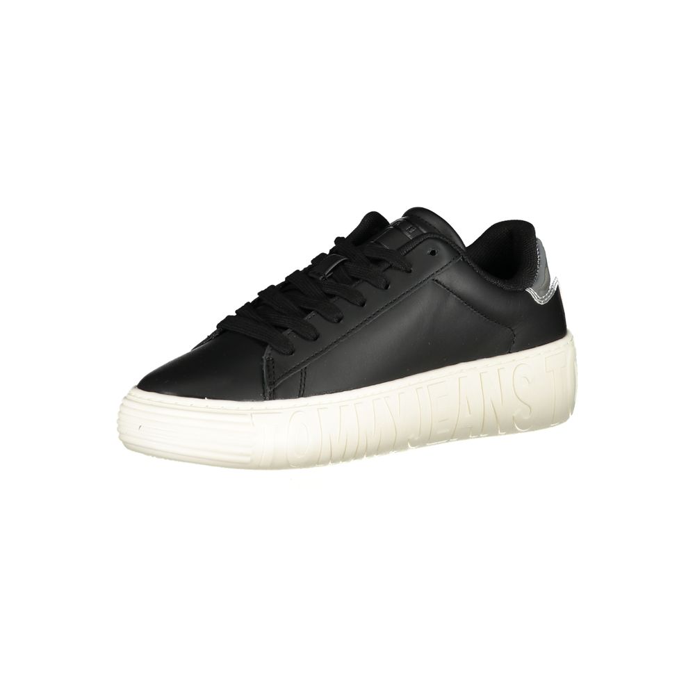 Tommy Hilfiger Women's Black Leather Low-Top Sneakers
