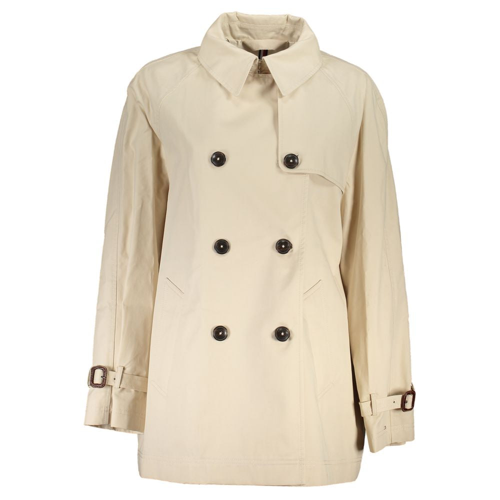 Tommy Hilfiger Long Sleeve Trench Women's Beige Cotton Trench Coat