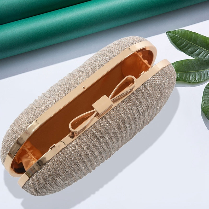 Golden Bow Evening Clutch Bag for Women