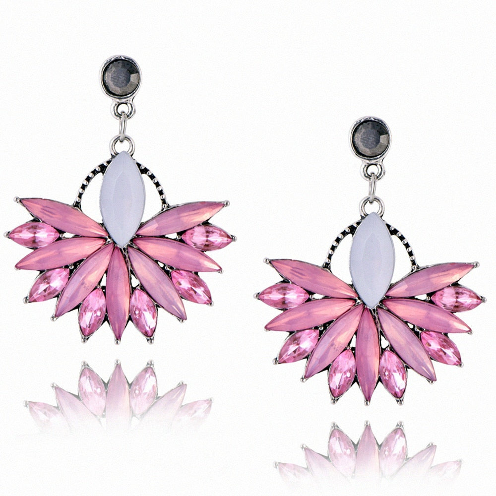 Pink Flower Crystal Drop Earrings