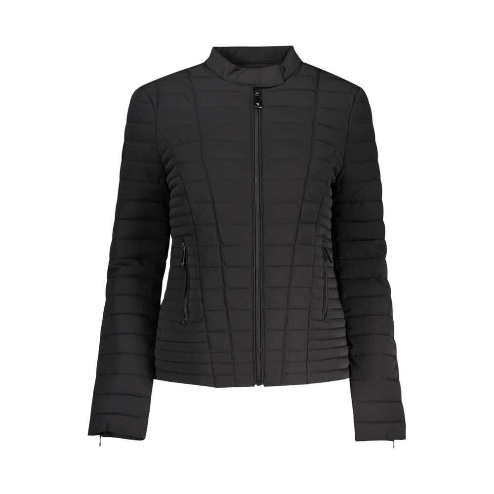 Guess Jeans Long Sleeve Women's Black Polyurethane Full-Length Jacket