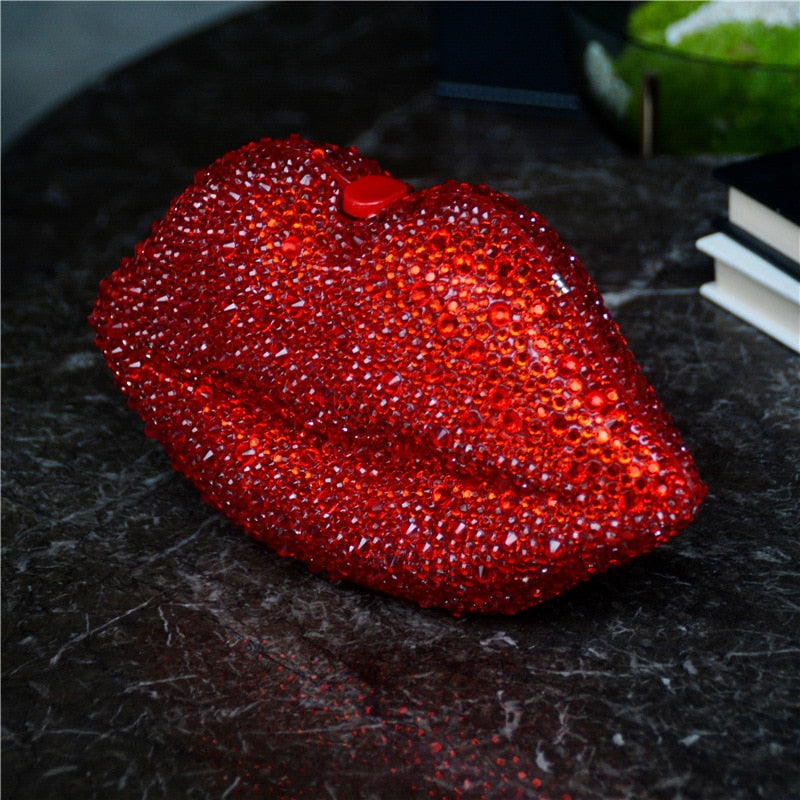 Luxury Red Lips Crystal Evening Clutch Bag