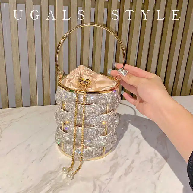 Luxury Woven Crystal Bucket Evening Bag