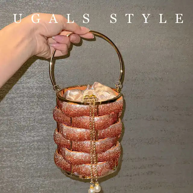 Luxury Woven Crystal Bucket Evening Bag