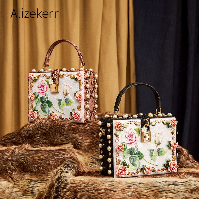 Luxury Floral Crystal Box Evening Handbag