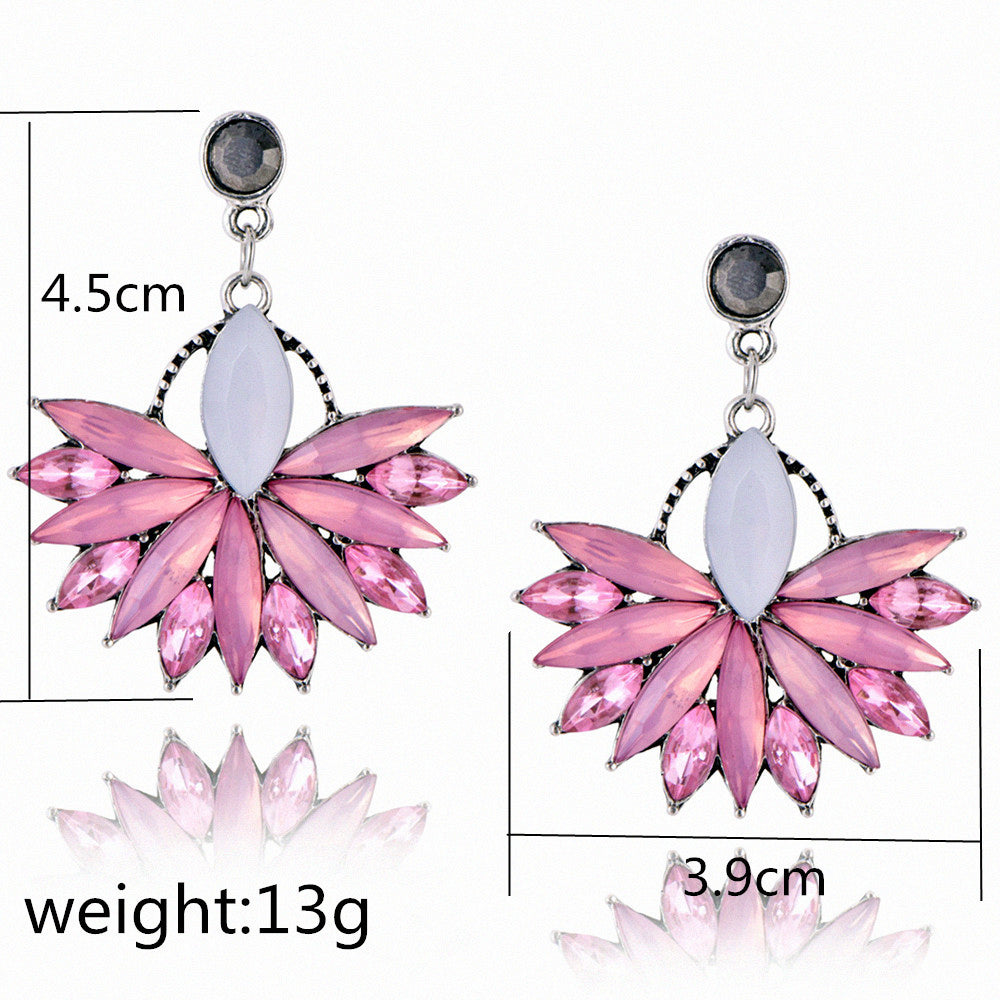 Pink Flower Crystal Drop Earrings
