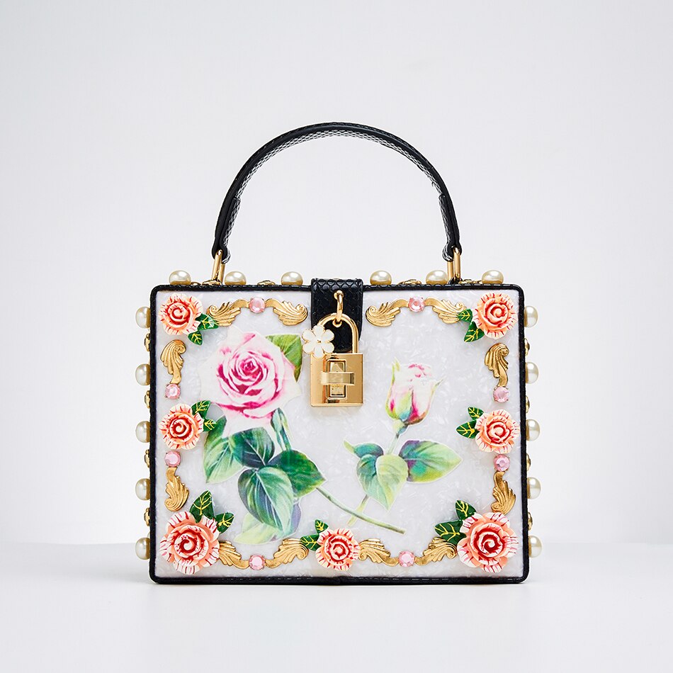 Luxury Floral Crystal Box Evening Handbag