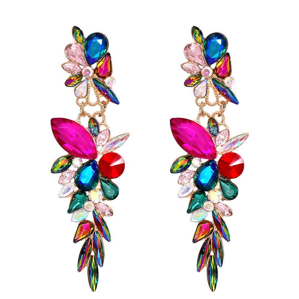Colorful Long Rhinestone Drop Earrings