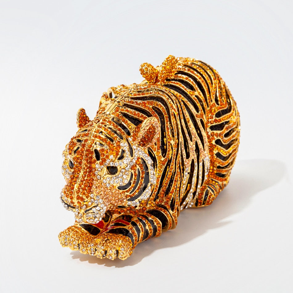 Luxury Tiger Crystal Evening Clutch Bag