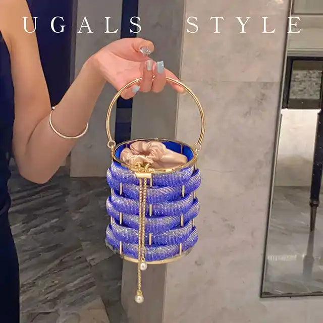 Luxury Woven Crystal Bucket Evening Bag