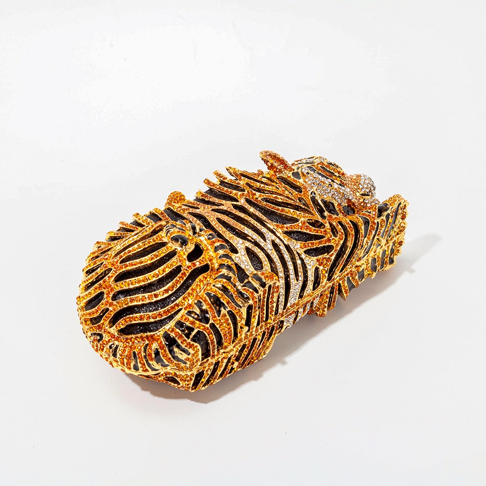 Luxury Tiger Crystal Evening Clutch Bag