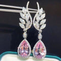 Pendientes de lujo con cristales rosas en forma de gota para mujer