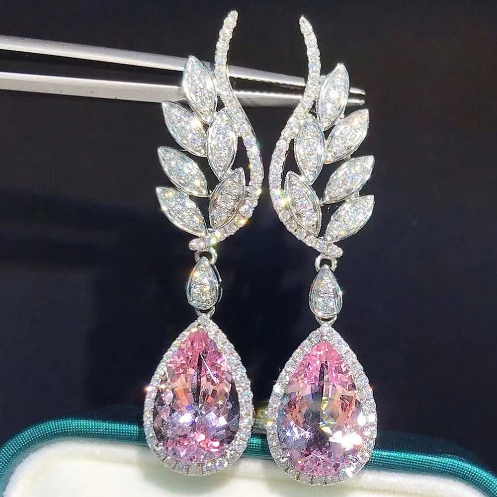 Luxury Pink Crystal Water Drop Earrings for Women