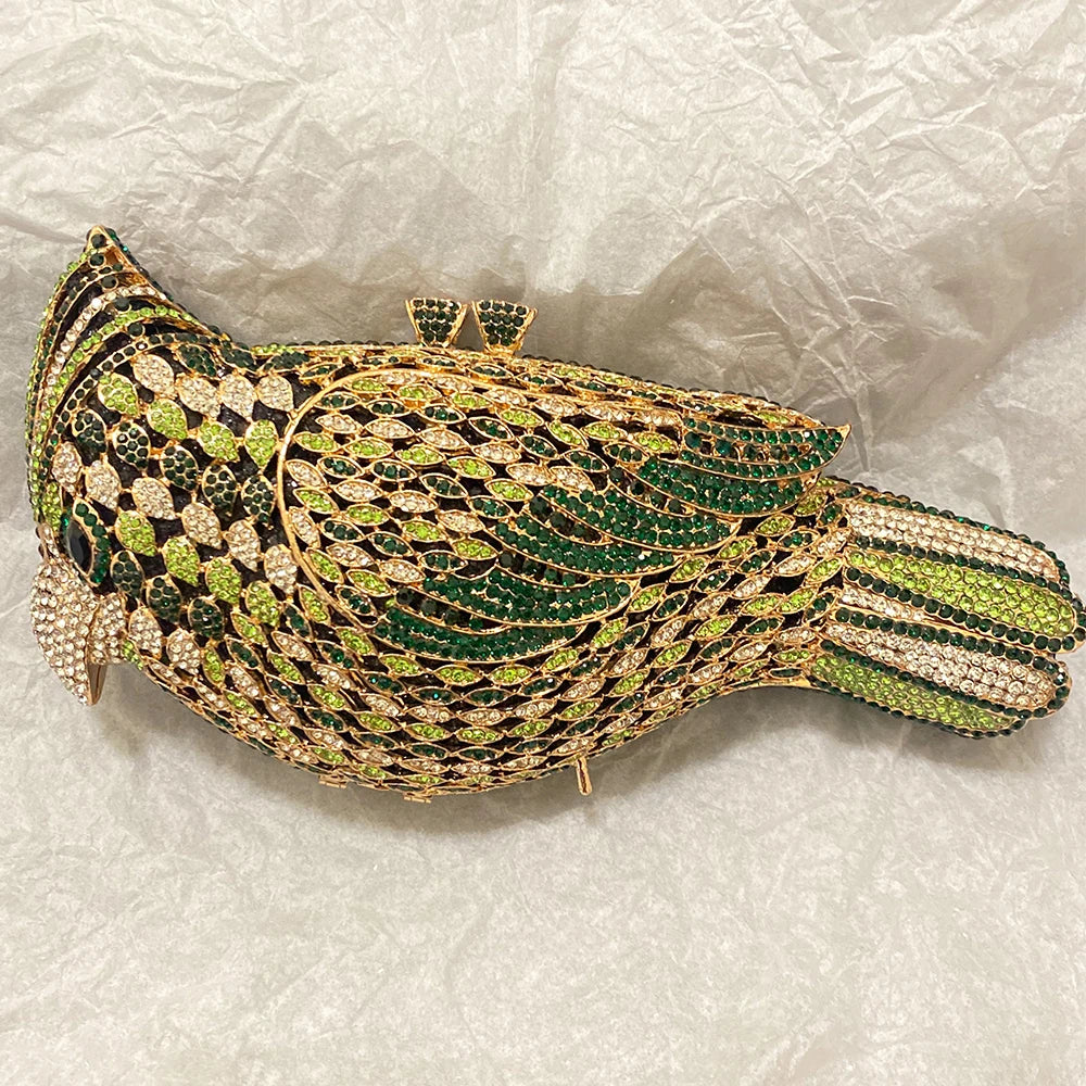 Luxury Crystal Bird Evening Clutch Bag