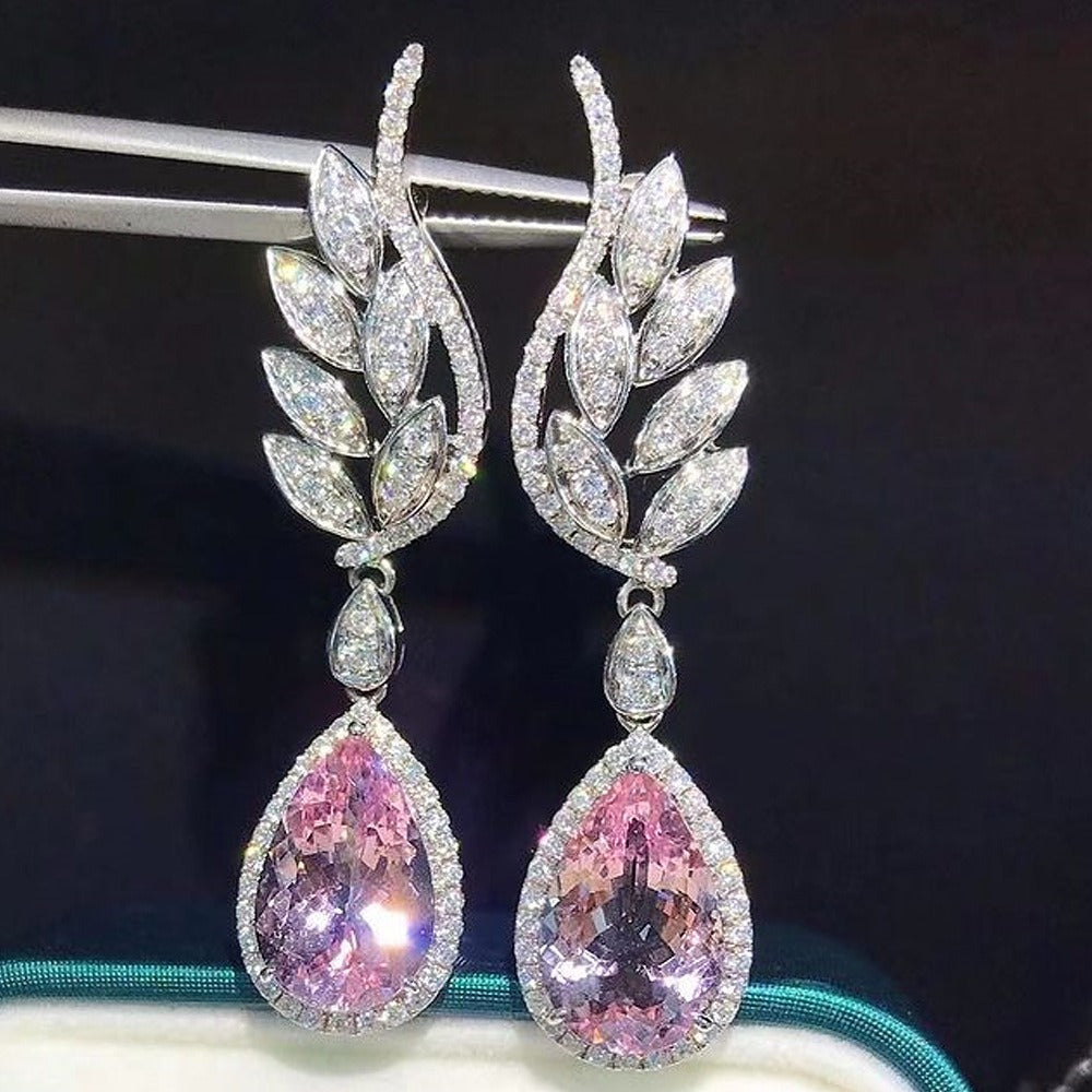 Luxury Pink Crystal Water Drop Earrings for Women