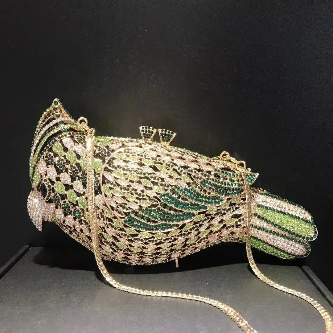 Luxury Crystal Bird Evening Clutch Bag