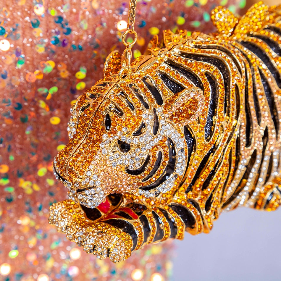 Luxury Tiger Crystal Evening Clutch Bag