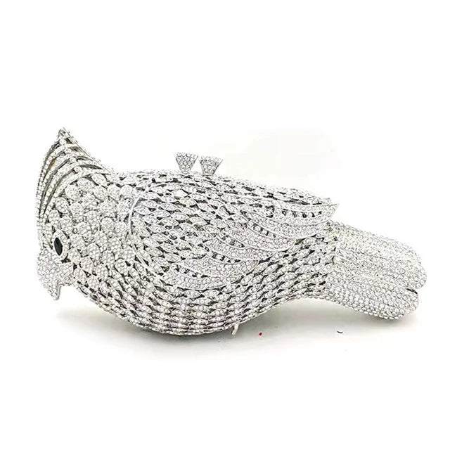 Luxury Crystal Bird Evening Clutch Bag