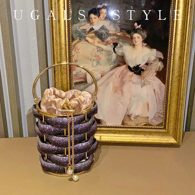 Luxury Woven Crystal Bucket Evening Bag