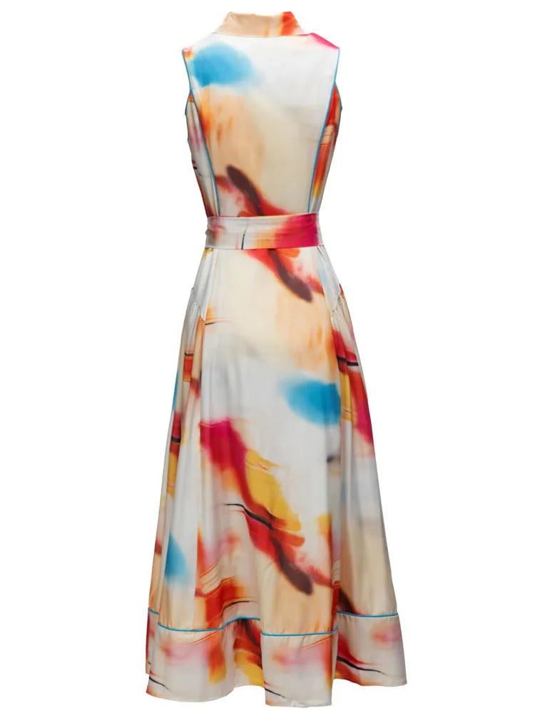 Elegant Printed Draped Evening Dress