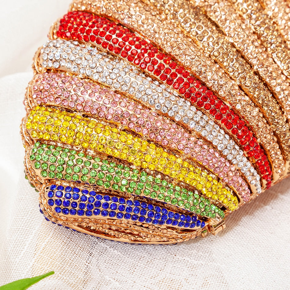 Luxury Rainbow Crystal Shell Evening Clutch