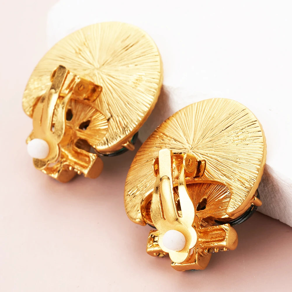 Green Crystal Fan Clip-On Earrings for Women