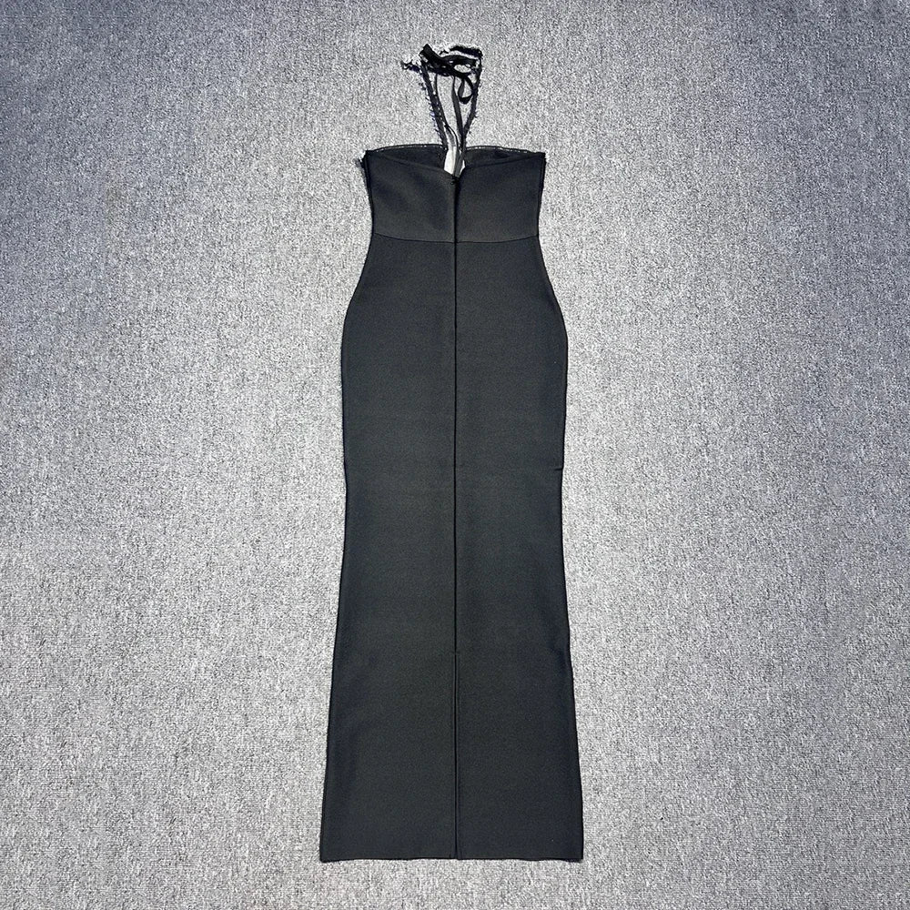 Luxury Black Strapless Evening Bandage Dress