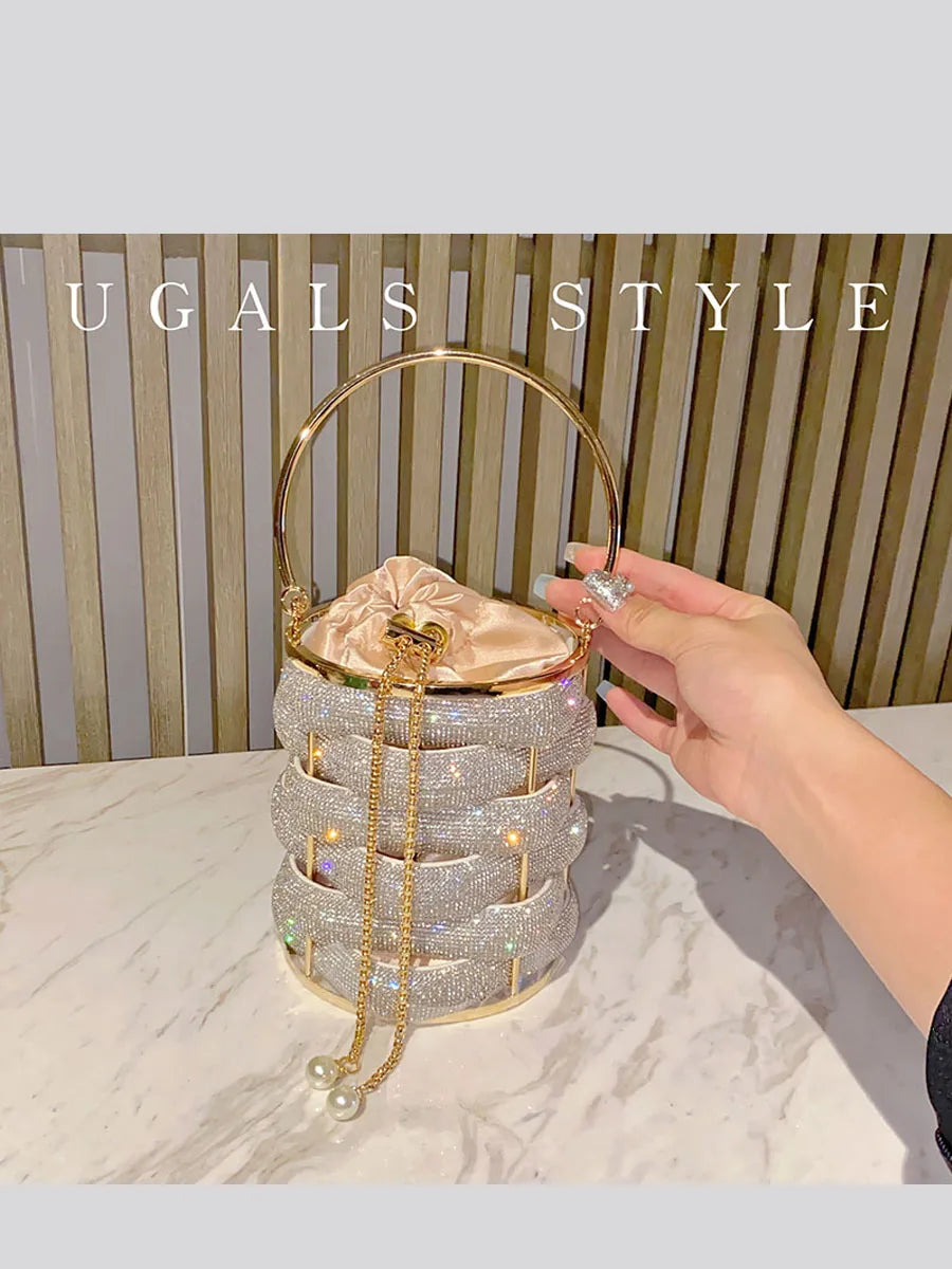 Luxury Woven Crystal Bucket Evening Bag