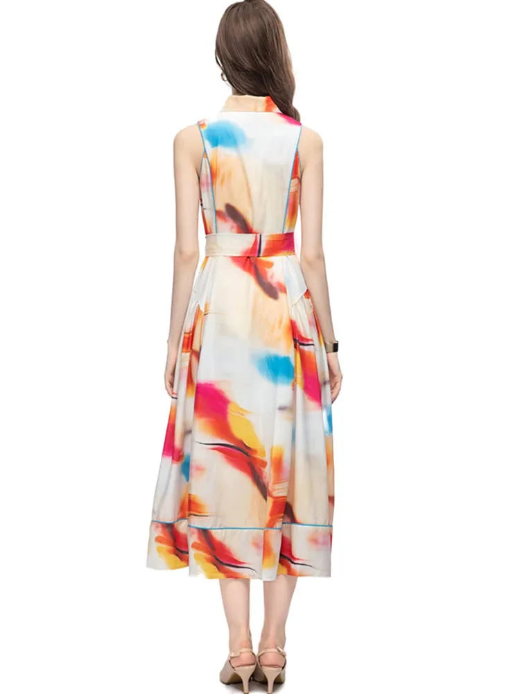 Elegant Printed Draped Evening Dress