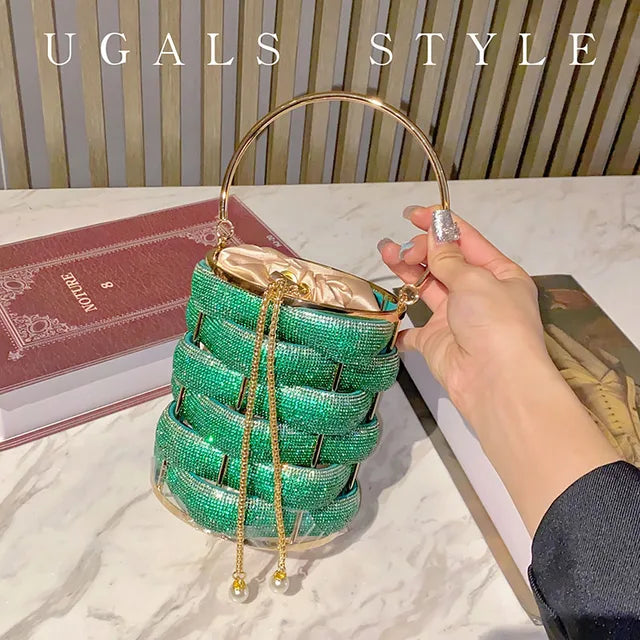 Luxury Woven Crystal Bucket Evening Bag