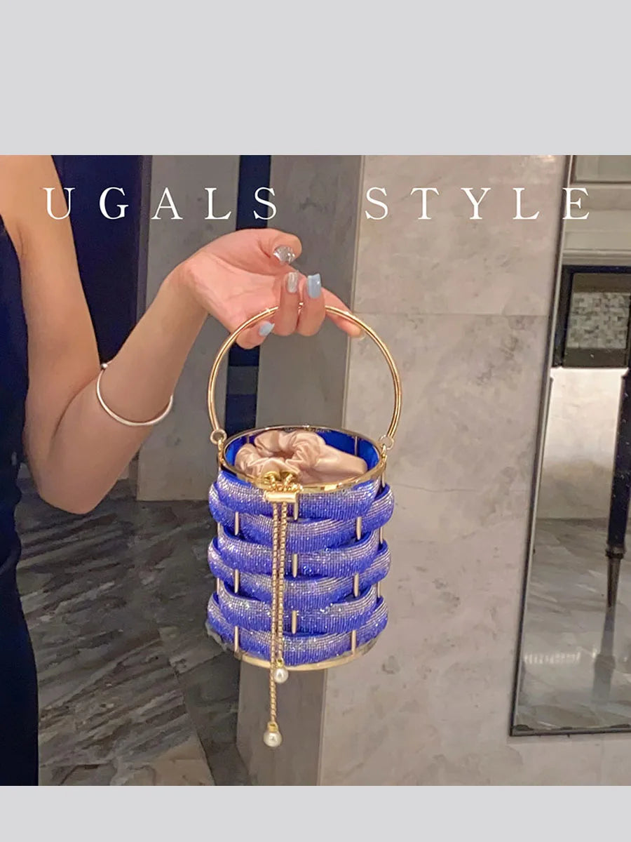 Luxury Woven Crystal Bucket Evening Bag