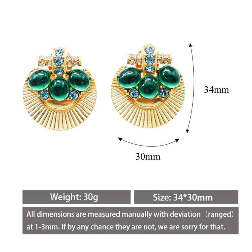Green Crystal Fan Clip-On Earrings for Women