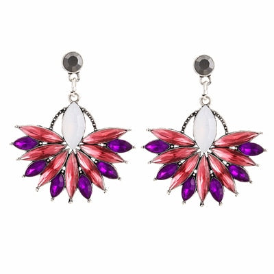 Pink Flower Crystal Drop Earrings