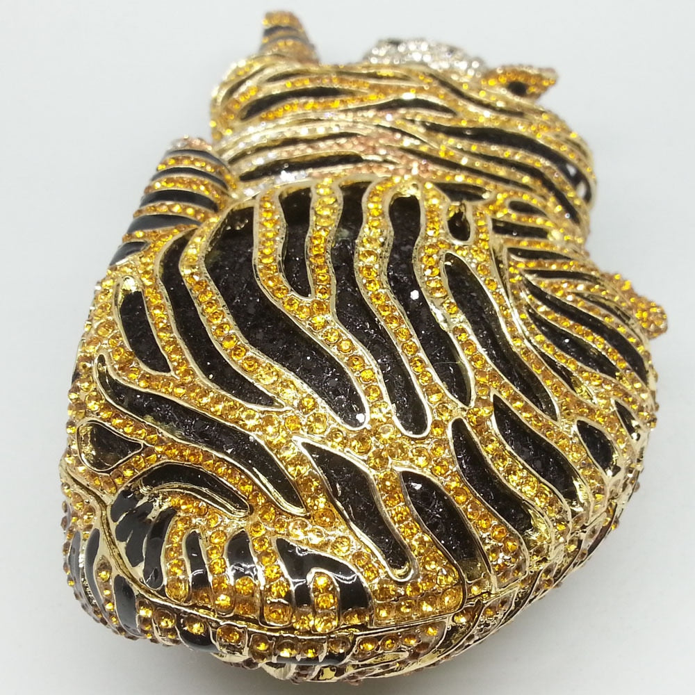 Luxury Gold Tiger Crystal Evening Clutch
