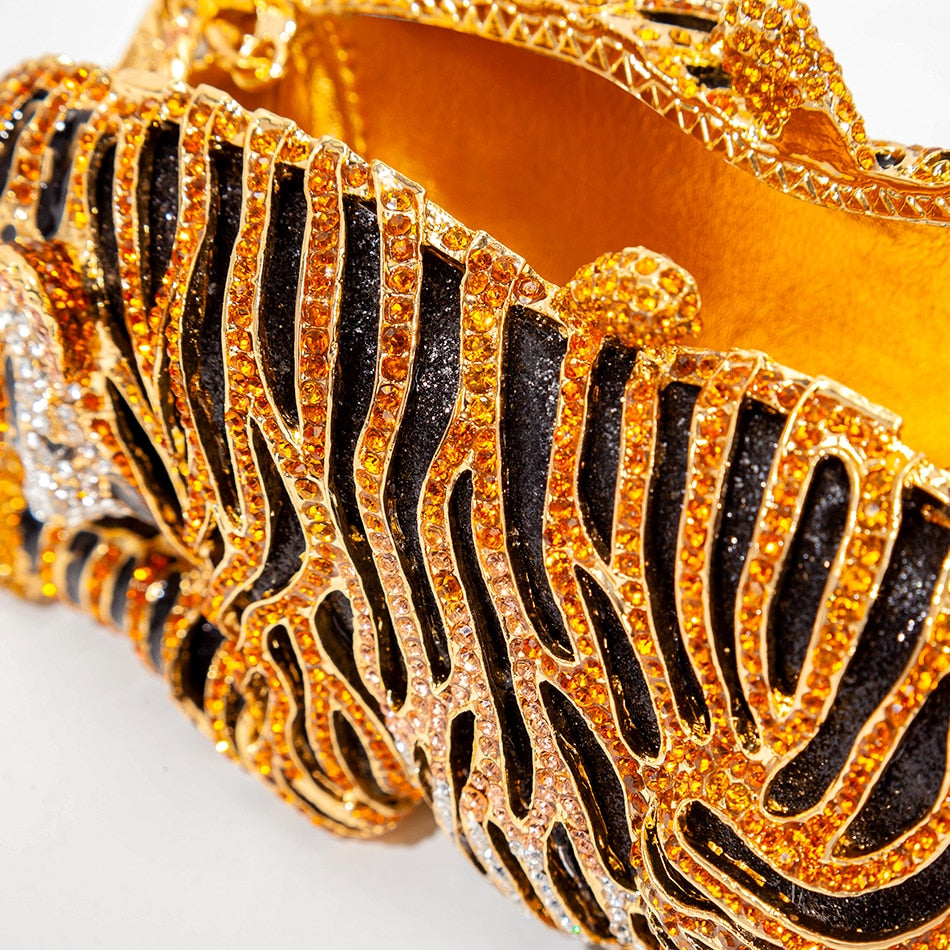 Luxury Tiger Crystal Evening Clutch Bag