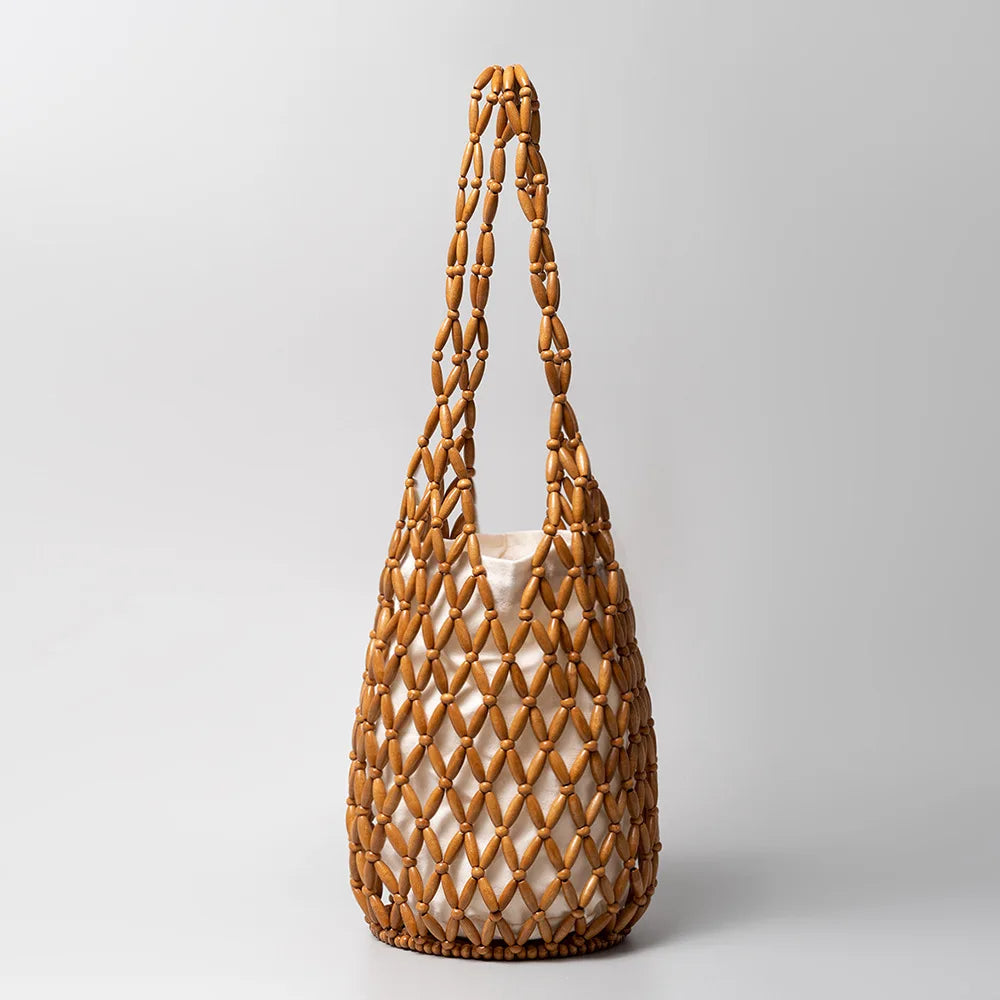 Boho Wooden Bead Handbag – Summer Shoulder Bag