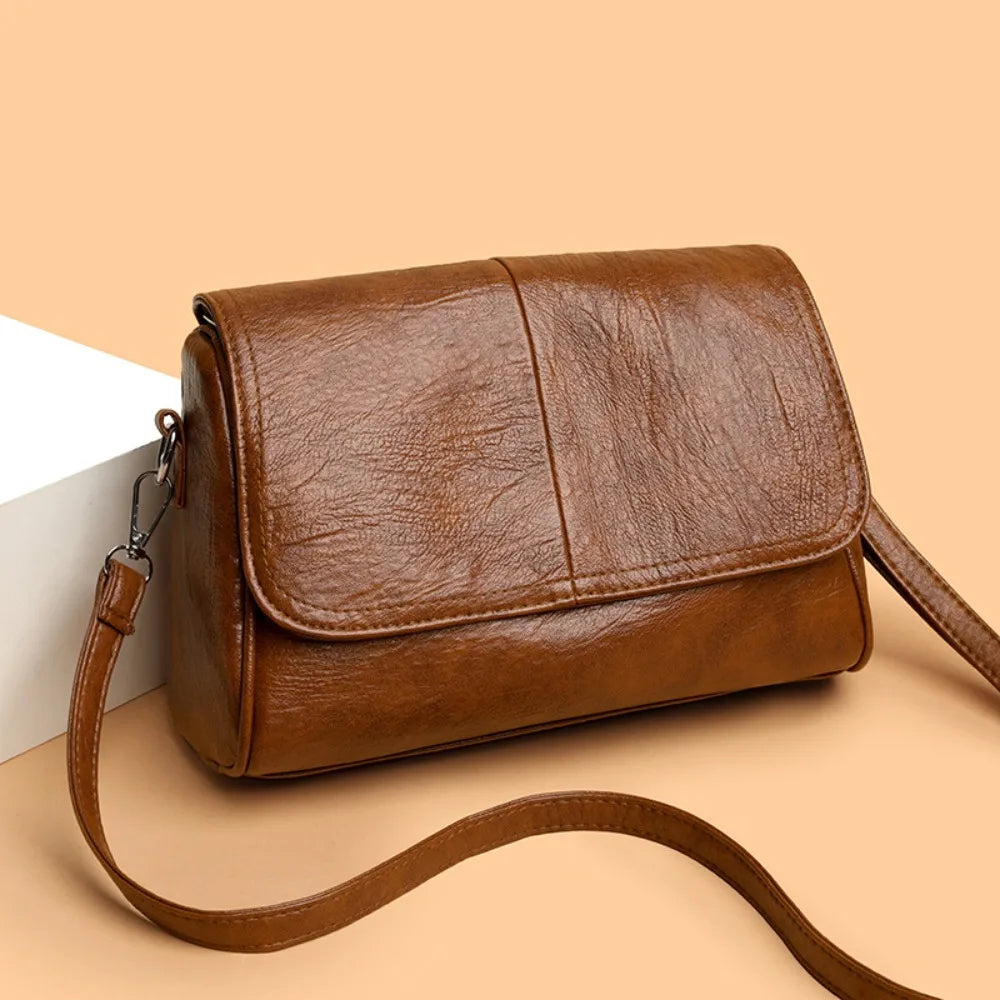 Vintage Leather Crossbody Bag for Women – Elegant Retro Shoulder Bag