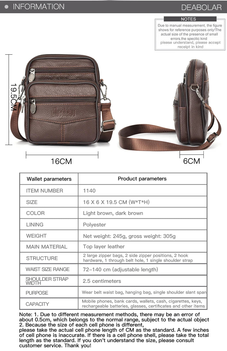 Men’s Vintage Leather Crossbody Messenger Bag – Travel & Everyday
