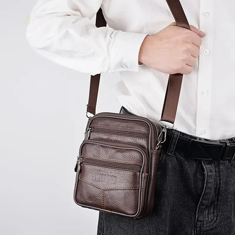 Men’s Vintage Leather Crossbody Messenger Bag – Travel & Everyday