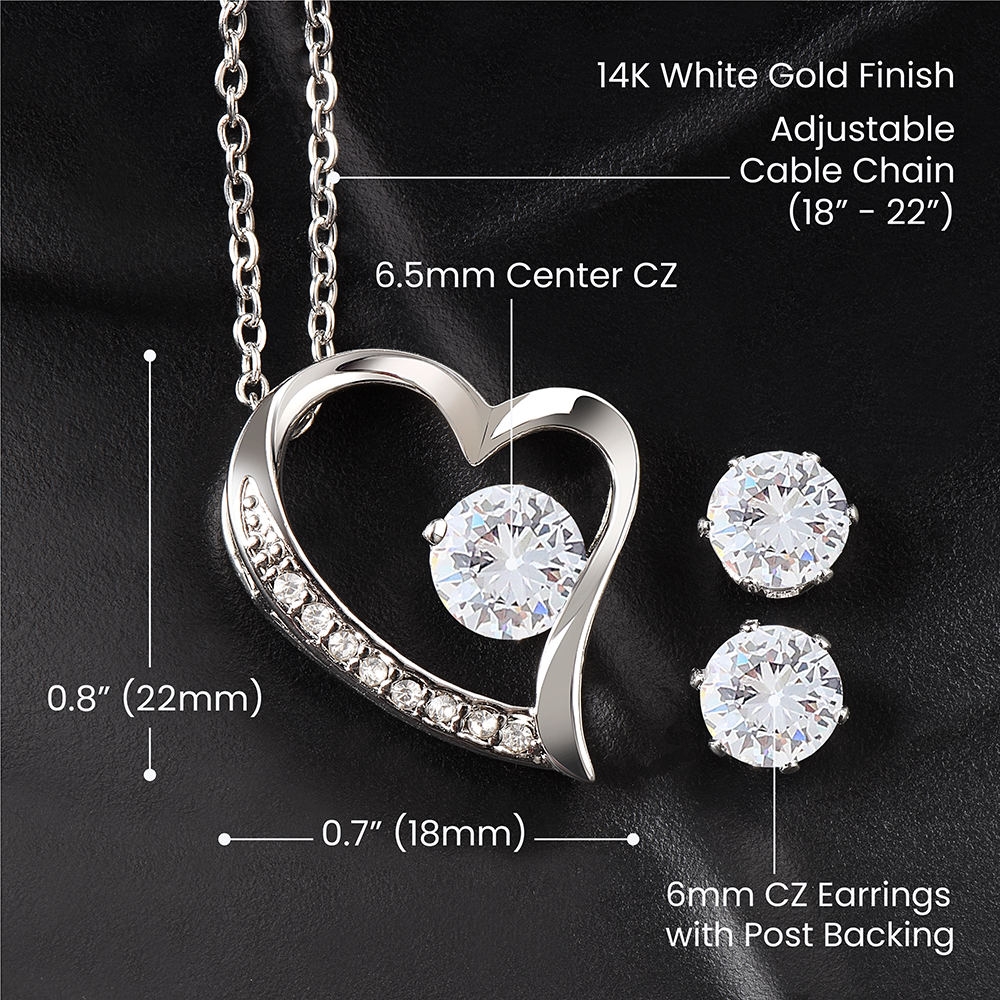 Forever Love Necklace & Earring Set – 14K White Gold Finish