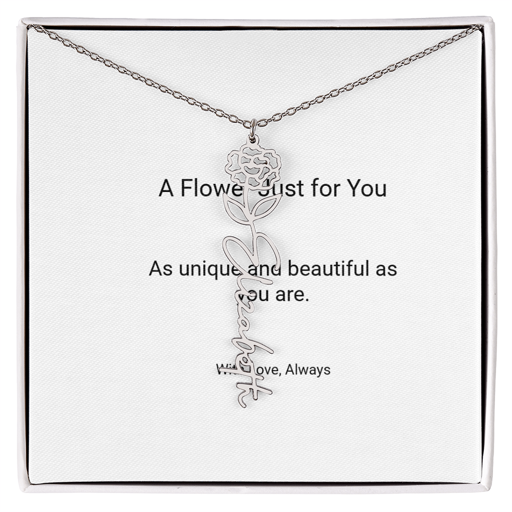 Personalized Birth Flower Name Necklace – Custom Gift for Her