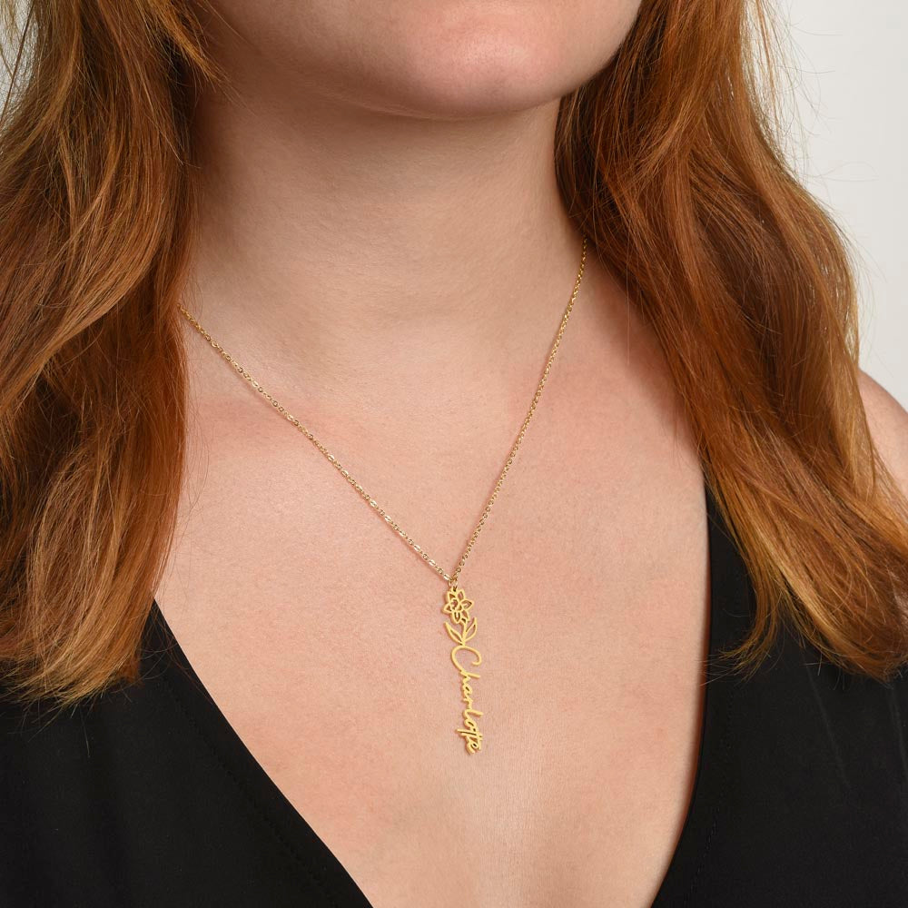 Personalized Birth Flower Name Necklace – Custom Gift for Her