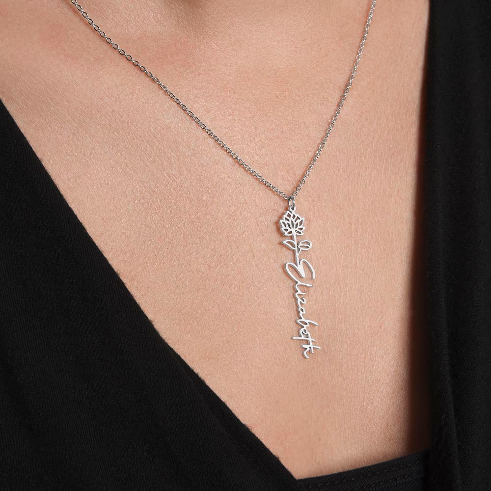 Personalized Birth Flower Name Necklace – Custom Gift for Her