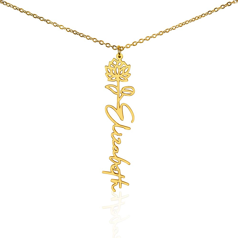 Personalized Birth Flower Name Necklace – Custom Gift for Her