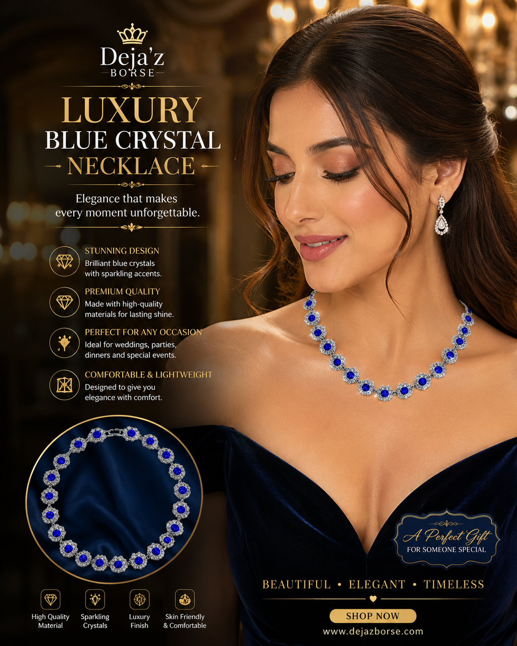Luxury Blue Crystal Necklace